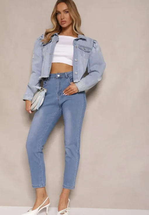 Niebieskie Jeansy Mom Fit Regular Waist Natises