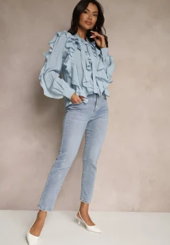 Niebieskie Jeansy Mom Fit High Waist Delonwen