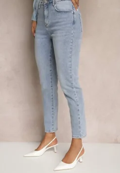 Niebieskie Jeansy Mom Fit High Waist Delonwen