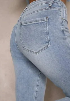 Niebieskie Jeansy Mom Fit High Waist Delonwen