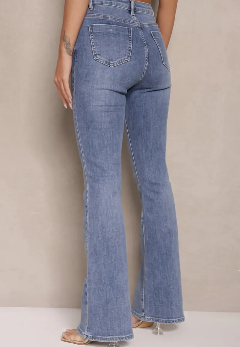 Niebieskie Jeansy o Kroju Flare High Waist Linsora