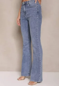 Niebieskie Jeansy o Kroju Flare High Waist Linsora