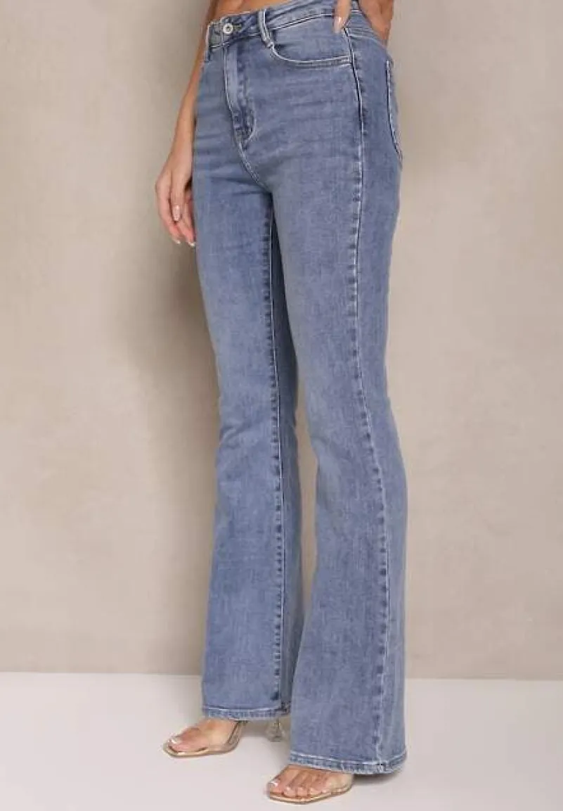 Niebieskie Jeansy o Kroju Flare High Waist Linsora