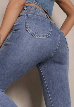 Niebieskie Jeansy o Kroju Flare High Waist Linsora