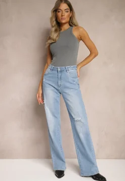 Niebieskie Jeansy o Szerokim Kroju High Waist z Bawełny Eviraena