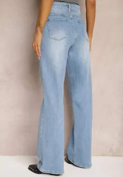Niebieskie Jeansy o Szerokim Kroju High Waist z Bawełny Eviraena