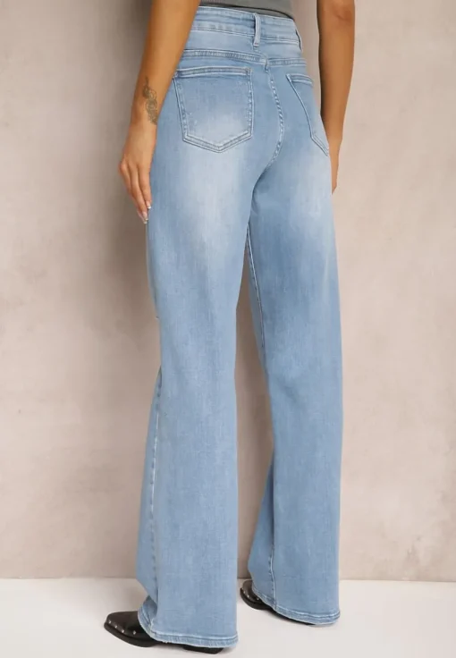Niebieskie Jeansy o Szerokim Kroju High Waist z Bawełny Eviraena