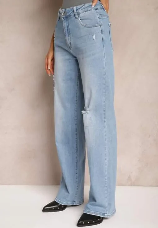 Niebieskie Jeansy o Szerokim Kroju High Waist z Bawełny Eviraena