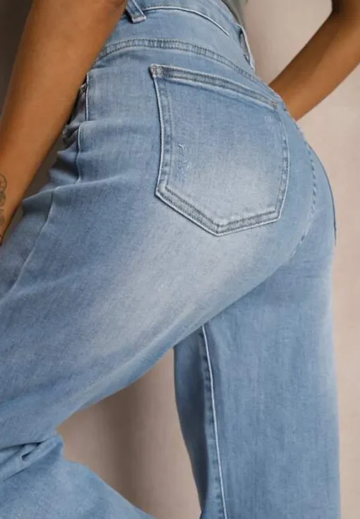 Niebieskie Jeansy o Szerokim Kroju High Waist z Bawełny Eviraena