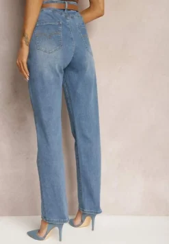 Niebieskie Jeansy Regular Push-Up z Paskiem z Klamrą Rosavita