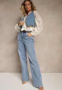 Niebieskie Jeansy Regular Waist z Szeroką Nogawką Nolzeri