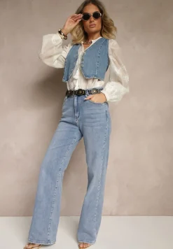 Niebieskie Jeansy Regular Waist z Szeroką Nogawką Nolzeri