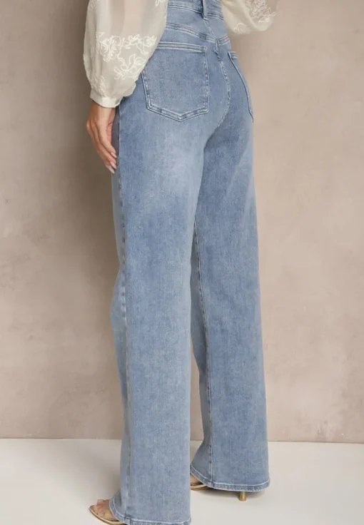 Niebieskie Jeansy Regular Waist z Szeroką Nogawką Nolzeri