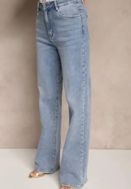 Niebieskie Jeansy Regular Waist z Szeroką Nogawką Nolzeri