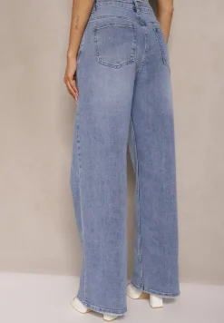 Niebieskie Jeansy Regular Waist z Szeroką Nogawką Tenophea