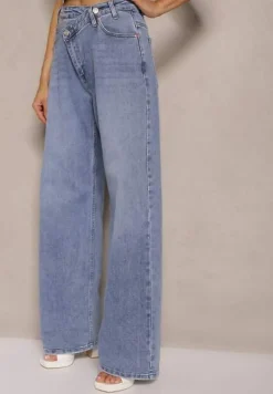 Niebieskie Jeansy Regular Waist z Szeroką Nogawką Tenophea