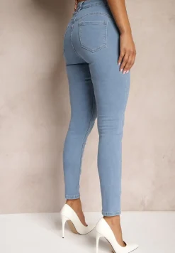 Niebieskie Jeansy Skinny Wykończone Przetarciami i Dziurami Evilenn