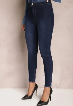 Niebieskie Jeansy Skinny z Postrzępionymi Krawędziami Janitha