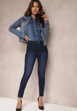 Niebieskie Jeansy Skinny z Postrzępionymi Krawędziami Janitha