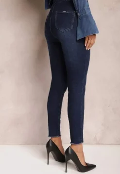 Niebieskie Jeansy Skinny z Postrzępionymi Krawędziami Janitha