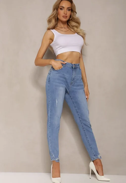 Niebieskie Jeansy Skinny Ozdobione Przedarciami Anacisua