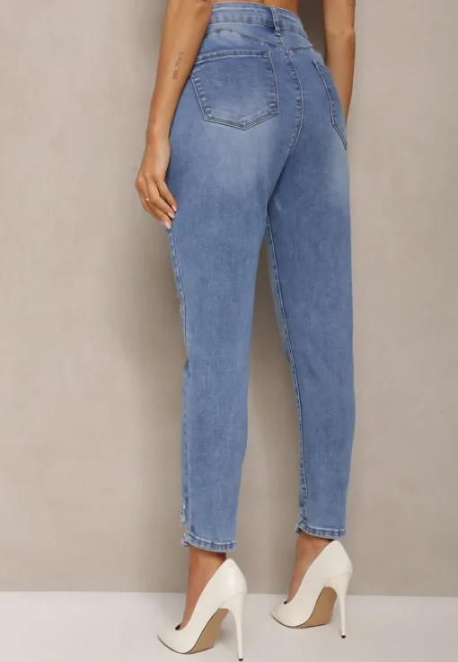 Niebieskie Jeansy Skinny Ozdobione Przedarciami Anacisua