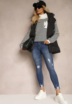 Niebieskie Jeansy Skinny z Bawełny High Waist z Przetarciami Erilisa