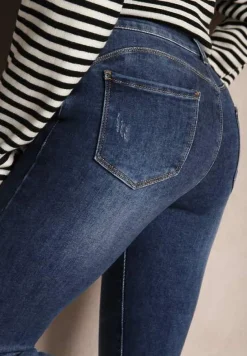 Niebieskie Jeansy Skinny z Bawełny High Waist z Przetarciami Erilisa