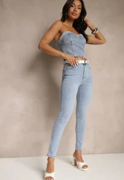 Niebieskie Jeansy Skinny Push Up Regular Waist Nenoria