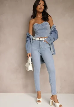 Niebieskie Jeansy Skinny Push Up Regular Waist Nenoria