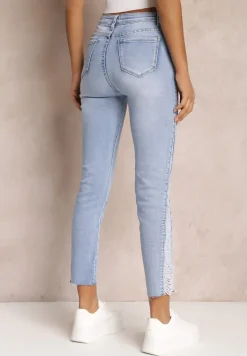 Niebieskie Jeansy Skinny z Regularnym Stanem i Przetarciami Darionna