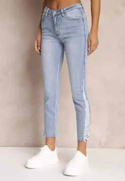 Niebieskie Jeansy Skinny z Regularnym Stanem i Przetarciami Darionna