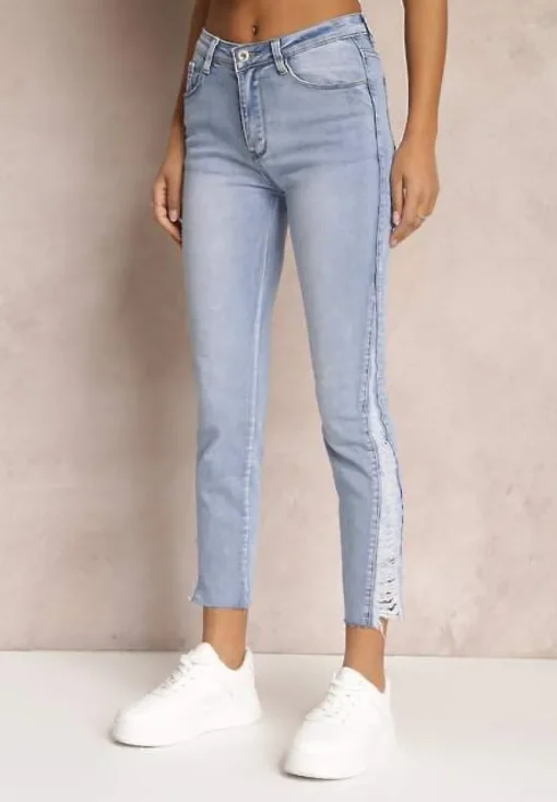 Niebieskie Jeansy Skinny z Regularnym Stanem i Przetarciami Darionna