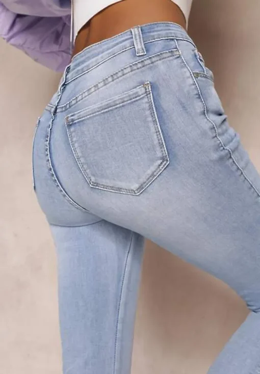 Niebieskie Jeansy Skinny z Regularnym Stanem i Przetarciami Darionna