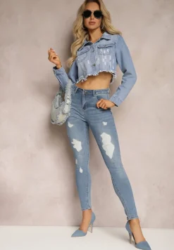 Niebieskie Jeansy Skinny High Waist z Przedarciami Gracenitta