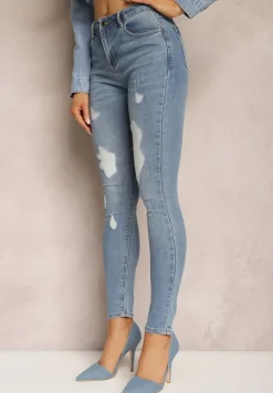 Niebieskie Jeansy Skinny High Waist z Przedarciami Gracenitta