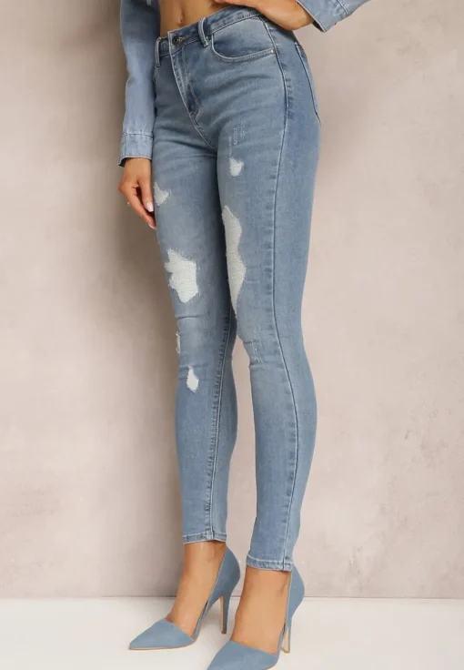 Niebieskie Jeansy Skinny High Waist z Przedarciami Gracenitta