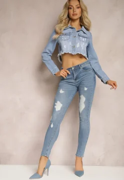 Niebieskie Jeansy Skinny High Waist z Przedarciami Gracenitta