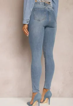 Niebieskie Jeansy Skinny High Waist z Przedarciami Gracenitta