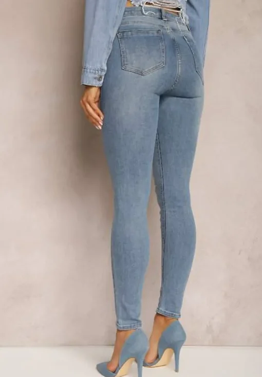 Niebieskie Jeansy Skinny High Waist z Przedarciami Gracenitta