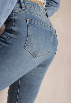 Niebieskie Jeansy Skinny High Waist z Przedarciami Gracenitta