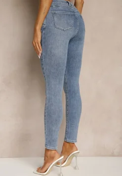 Niebieskie Jeansy Skinny Regular Waist Tolilune