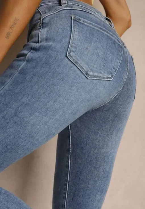 Niebieskie Jeansy Skinny Regular Waist Tolilune