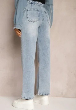 Niebieskie Jeansy Spodnie High Waist z Szerokimi Nogawkami Sancilla