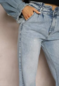 Niebieskie Jeansy Spodnie High Waist z Szerokimi Nogawkami Sancilla