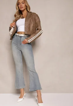 Niebieskie Jeansy z Bawełną High Waist o Kroju Dzwonów Tommea