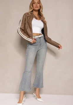 Niebieskie Jeansy z Bawełną High Waist o Kroju Dzwonów Tommea