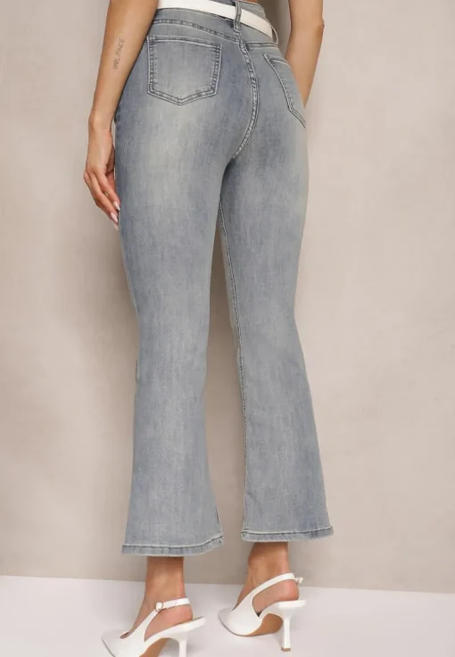 Niebieskie Jeansy z Bawełną High Waist o Kroju Dzwonów Tommea