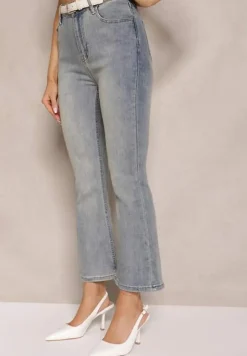 Niebieskie Jeansy z Bawełną High Waist o Kroju Dzwonów Tommea