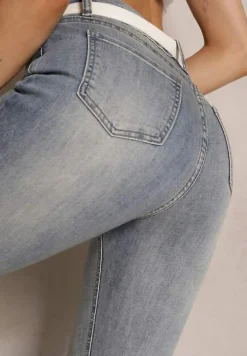Niebieskie Jeansy z Bawełną High Waist o Kroju Dzwonów Tommea